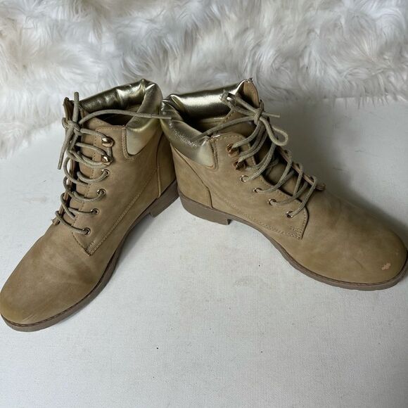 Twisted Timmy-22 women’s faux suede  combat boots with gold metallic tri… - Picture 6 of 8